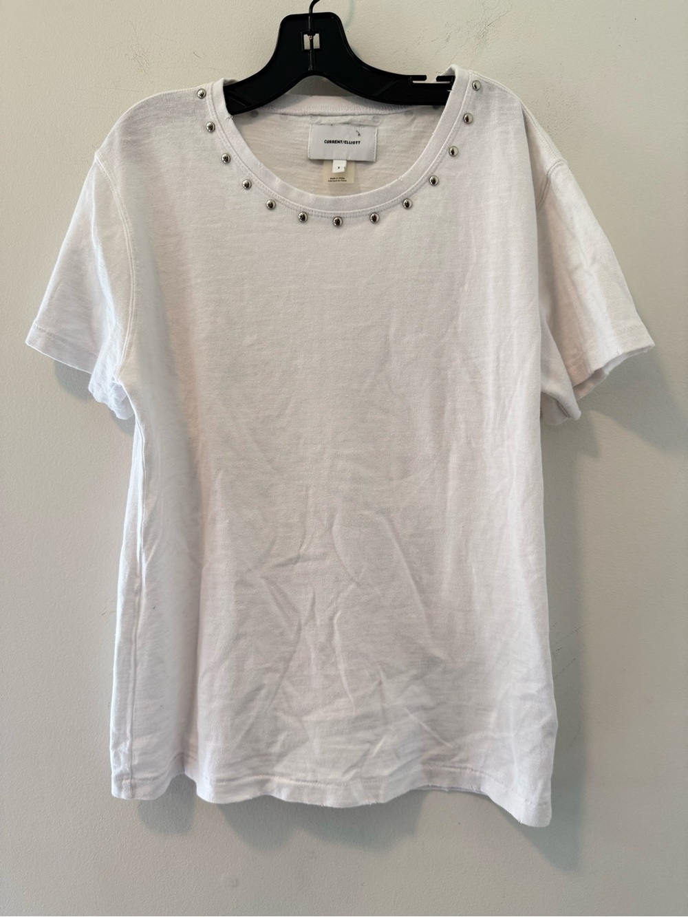 Current/ Elliot Size 1 Studded White T-Shirt #Lux-B